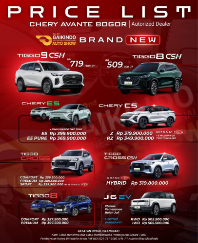 Pricelist Harga Chery batuceper 2025